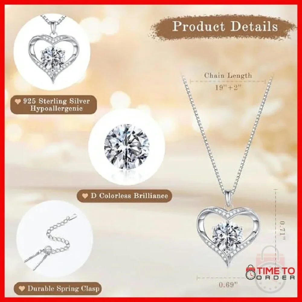 Sterling Silver Moissanite Heart Necklace 19